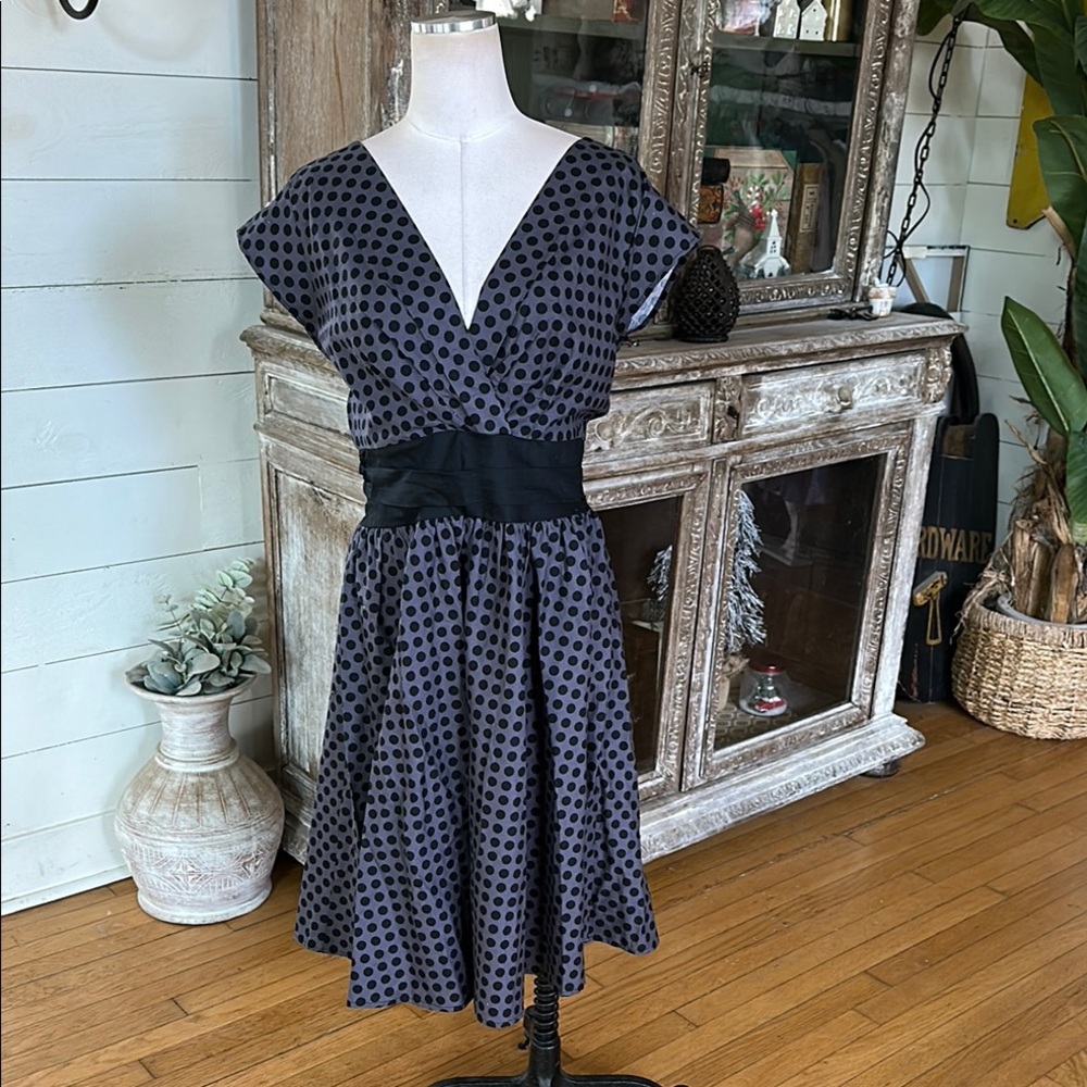 FOLTER MADE IN USA BLACK GRAY POLKA DOT DRESS ROCKABILLY PIN UP XL NEW